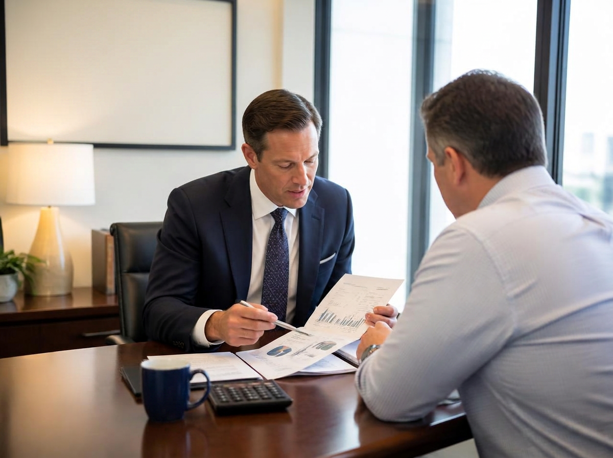 A CPA partner reviewing financial reports with a business owner